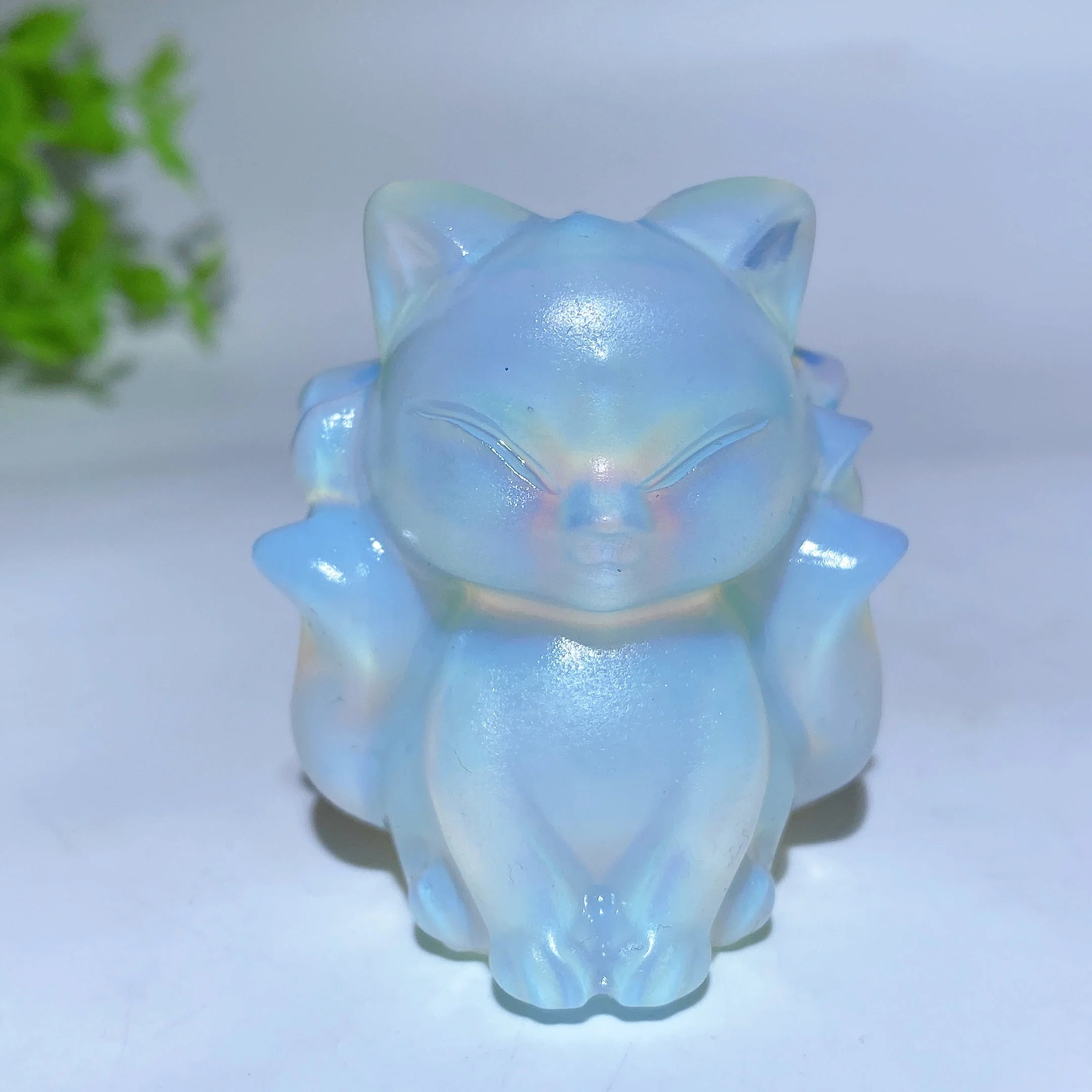 1.9 inch Mixed Crystal Nine-Tails Fox Carving Figurine - Image 6