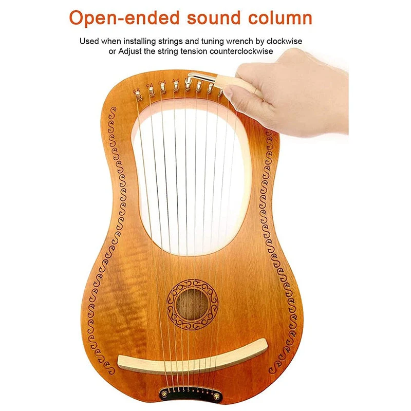 10 String Lyre Harp Mahogany + Bag & Tuning Tool - Image 7