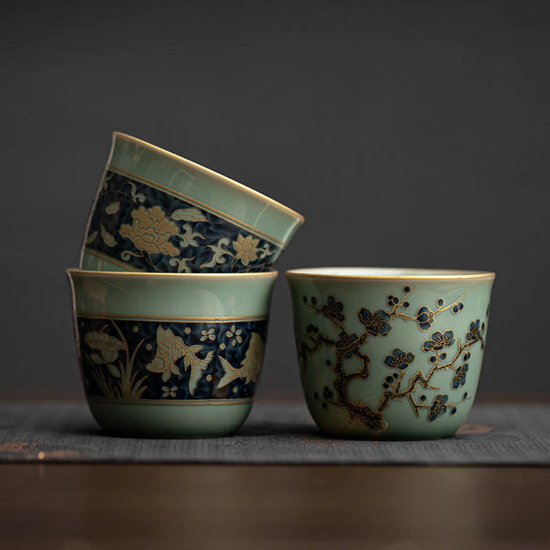 100ml Ceramic Teacup with Butterfly & Lotus Design - Image 19