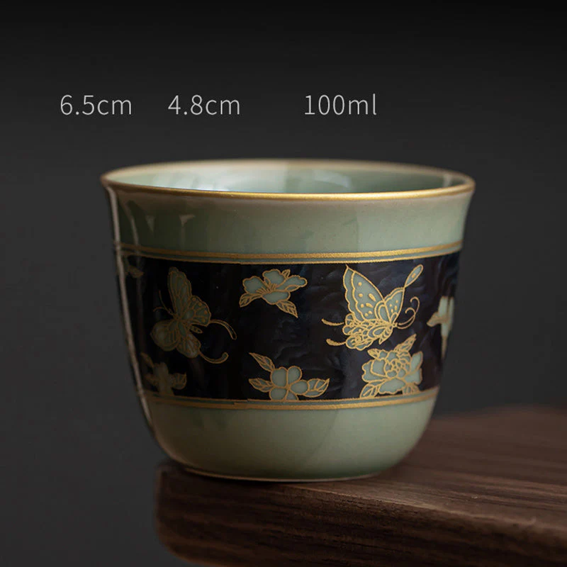 100ml Ceramic Teacup with Butterfly & Lotus Design - Image 2