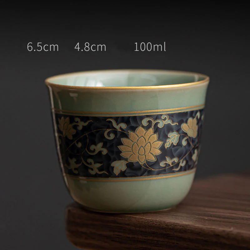 100ml Ceramic Teacup with Butterfly & Lotus Design - Image 3
