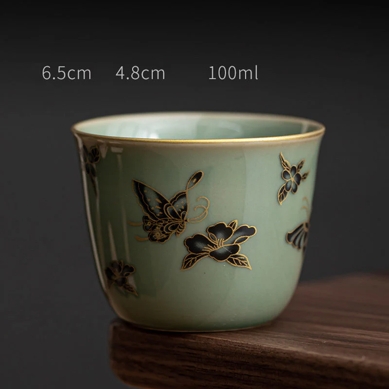 100ml Ceramic Teacup with Butterfly & Lotus Design - Image 7