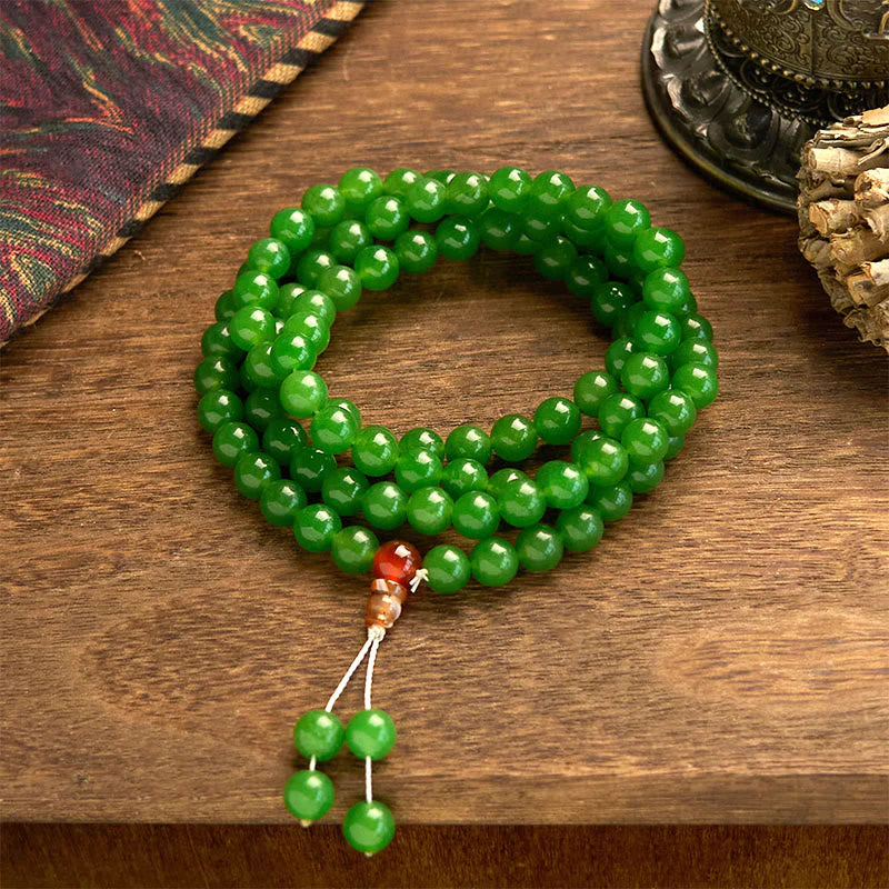 108-Bead Cyan Jade Mala Bracelet for Luck & Healing