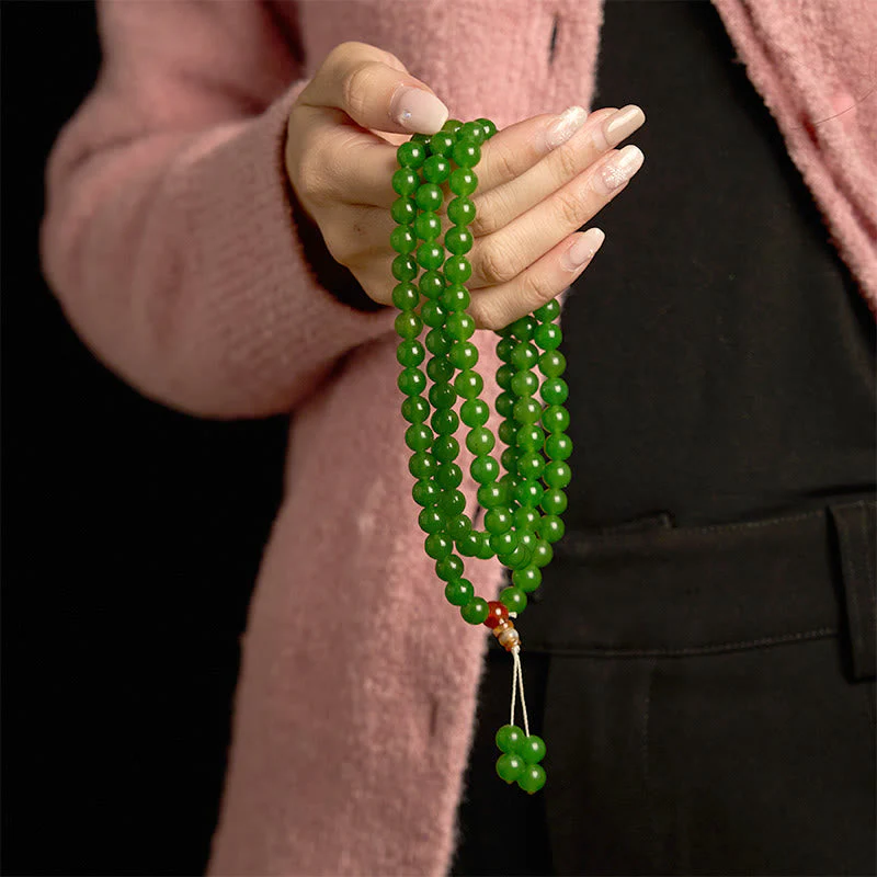 108-Bead Cyan Jade Mala Bracelet for Luck & Healing - Image 4