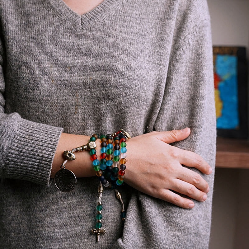 108 Bead Liuli Glass Mala Bracelet with Chinese Zodiac Charms - Image 16