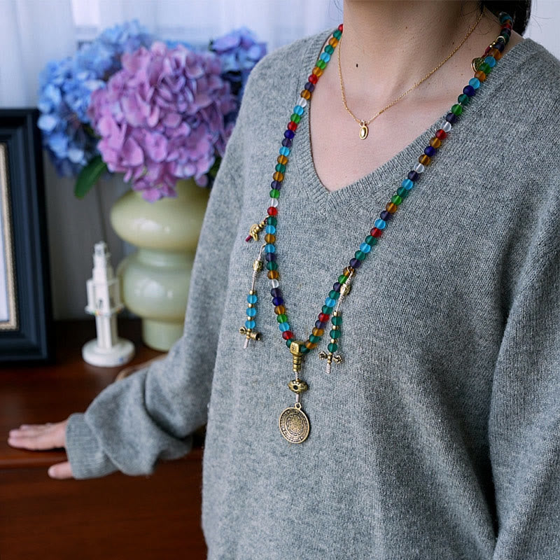108 Bead Liuli Glass Mala Bracelet with Chinese Zodiac Charms - Image 18
