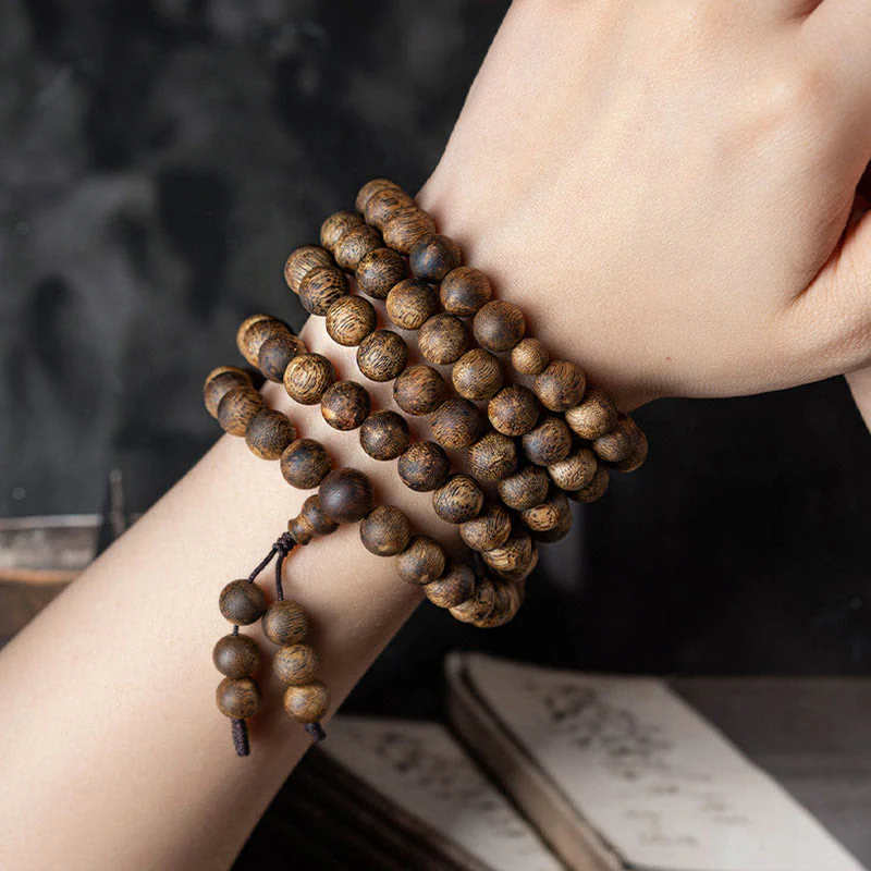 108 Bead White Qinan Agarwood Wood Mala Bracelet Calm Strength - Image 18