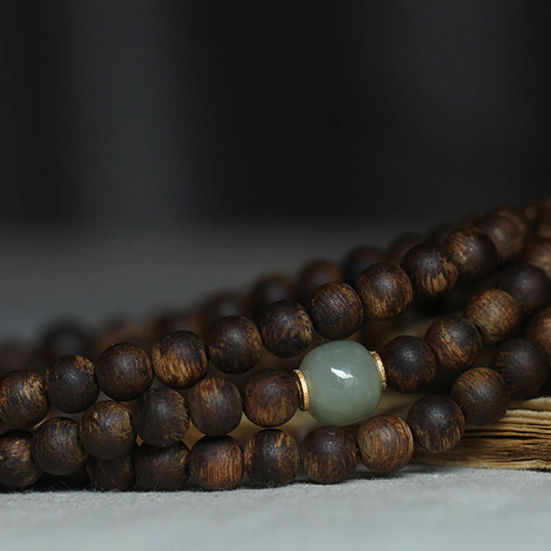 108 Beads Wood Mala Bracelet Agarwood Jade 999 Gold Peace - Image 6