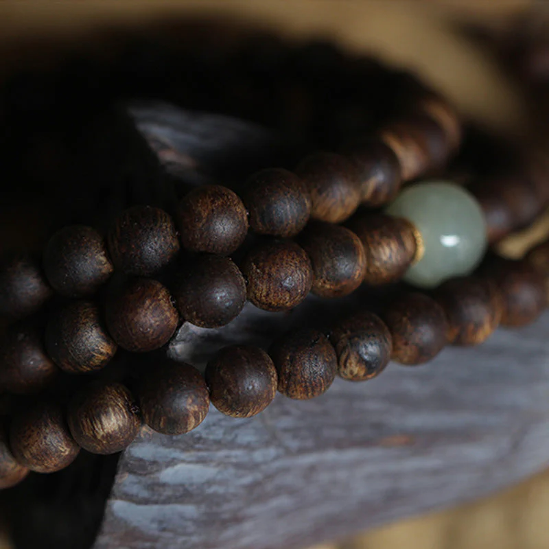 108 Beads Wood Mala Bracelet Agarwood Jade 999 Gold Peace - Image 8
