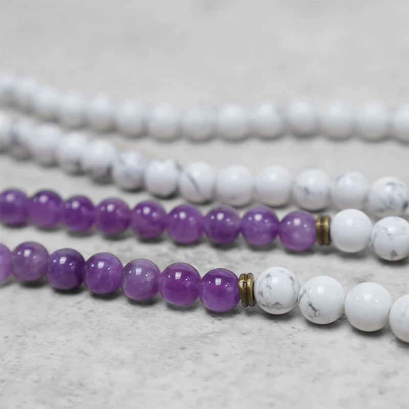 108 Beads Amethyst White Turquoise Healing Bracelet - Image 5
