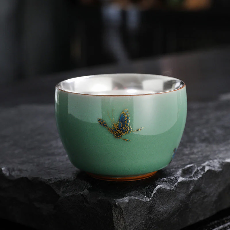 120ml Ceramic Tea Cup with Butterfly & Lotus Designs for Zen Decor - Image 5