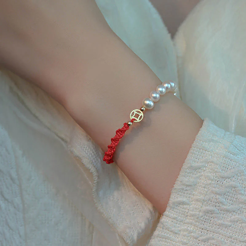14K Gold Plated Pearl Luck Protection Red String Bracelet - Image 10