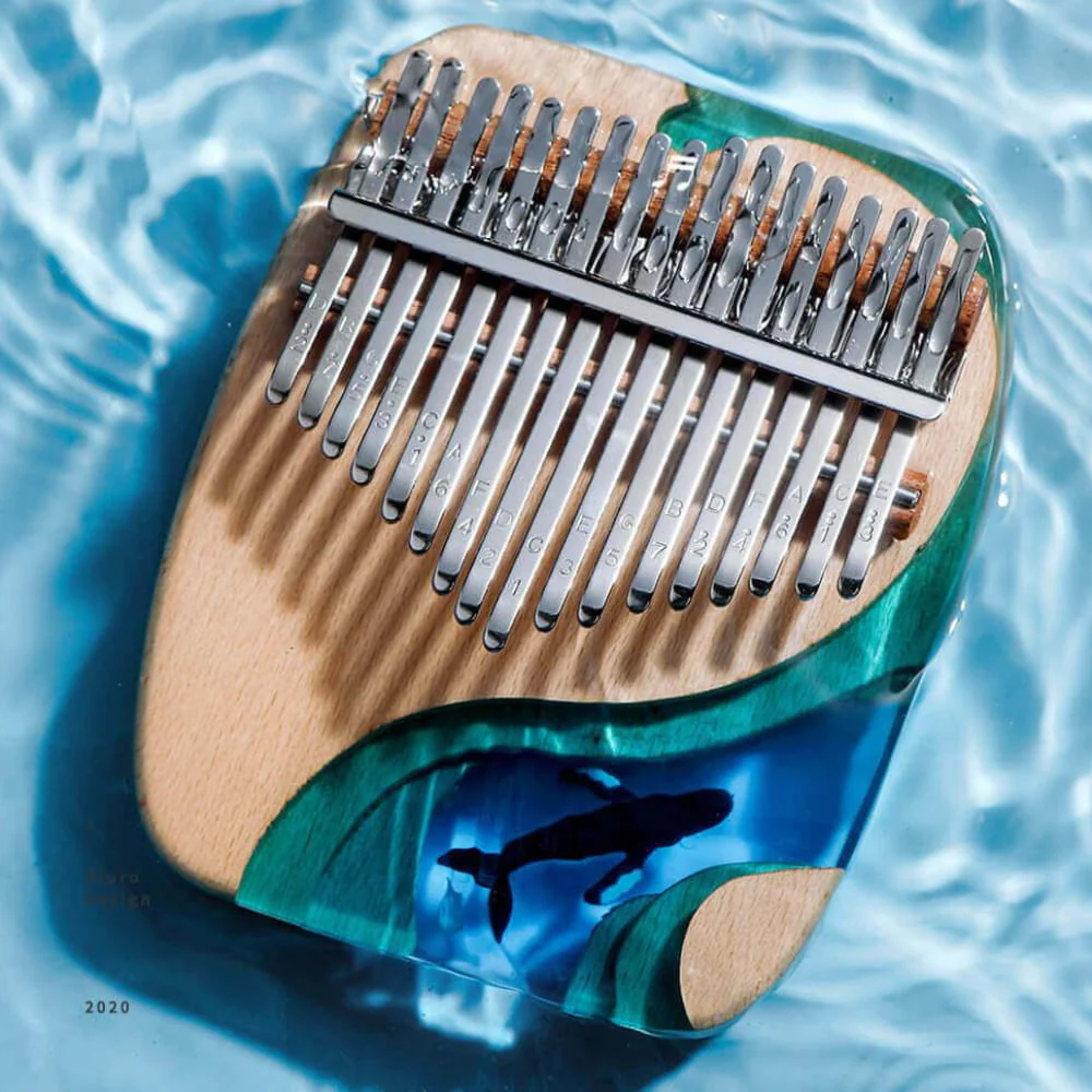 17 Key C Tone Thumb Piano with Epoxy Resin - Deep Sea Blue - Image 2