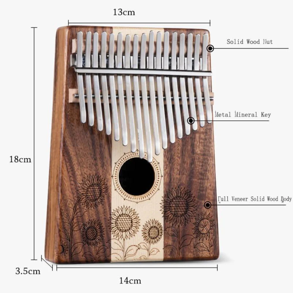 17 Key Acacia & Maple Sun Flower C Tone Kalimba - Image 7