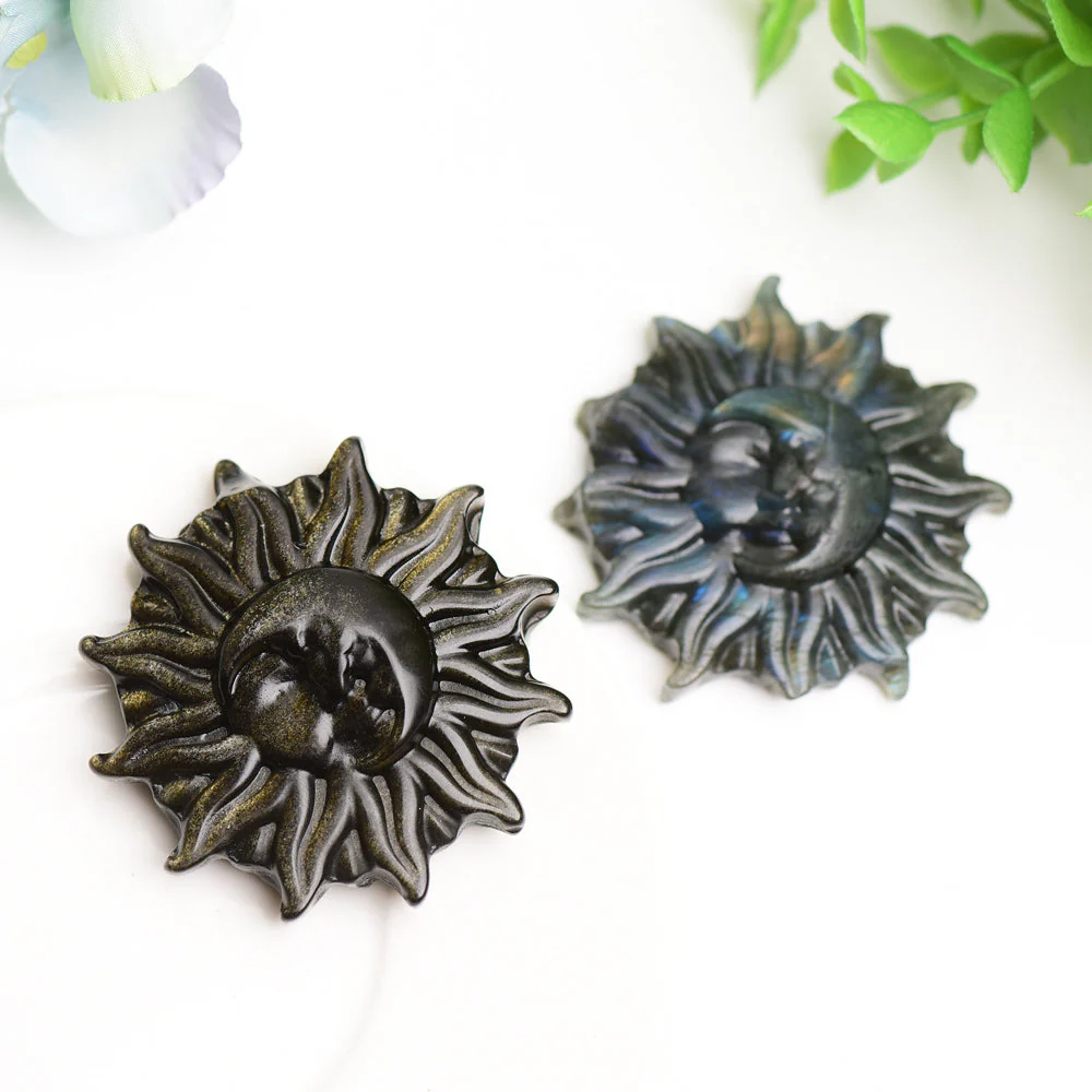 2" Labradorite & Golden Obsidian Sun Moon Crystal Figurines - Image 3