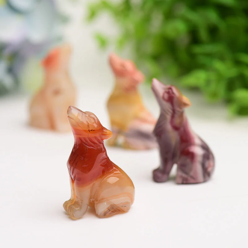 2-inch Mookite & Carnelian Wolf Crystal Carvings - Image 4