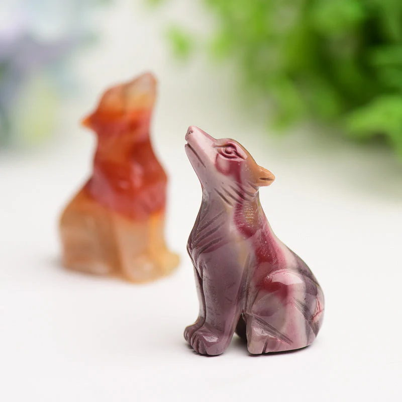 2-inch Mookite & Carnelian Wolf Crystal Carvings - Image 5