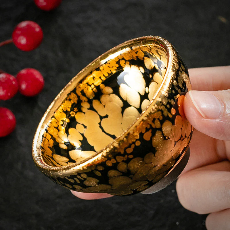 24K Gold Spot Pattern Jianzhan Ceramic Tea Cup Bowl - Image 3