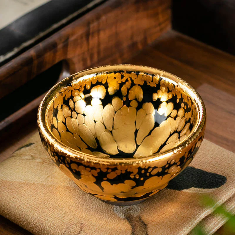 24K Gold Spot Pattern Jianzhan Ceramic Tea Cup Bowl - Image 5