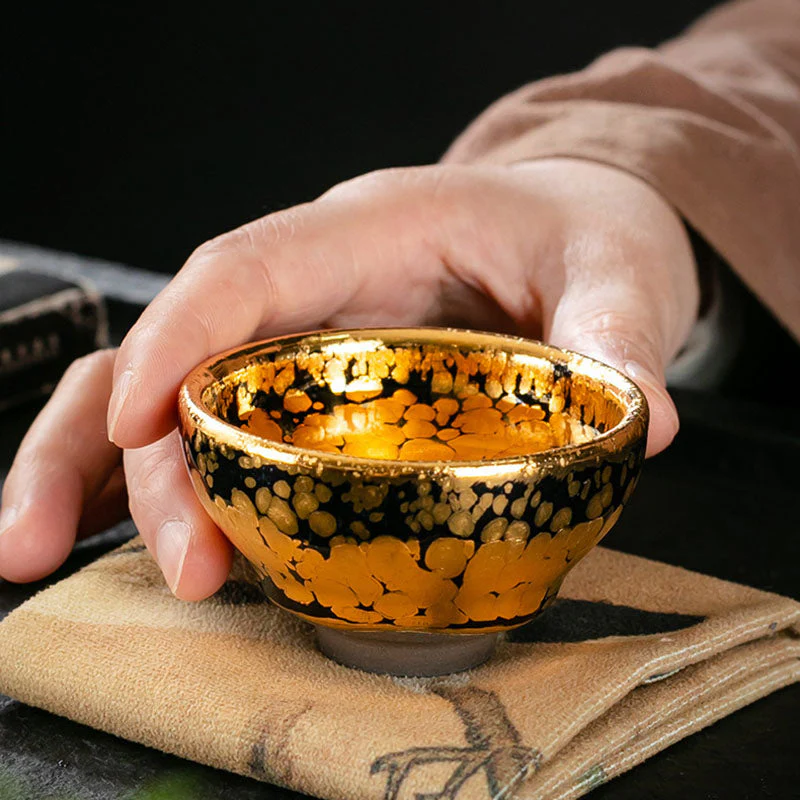 24K Gold Spot Pattern Jianzhan Ceramic Tea Cup Bowl - Image 6