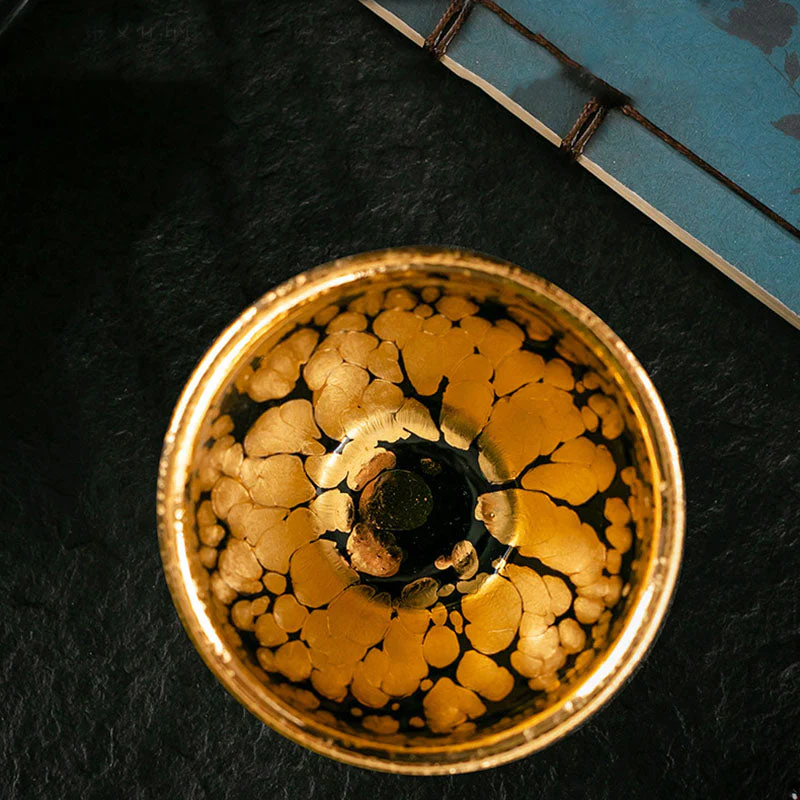 24K Gold Spot Pattern Jianzhan Ceramic Tea Cup Bowl - Image 7