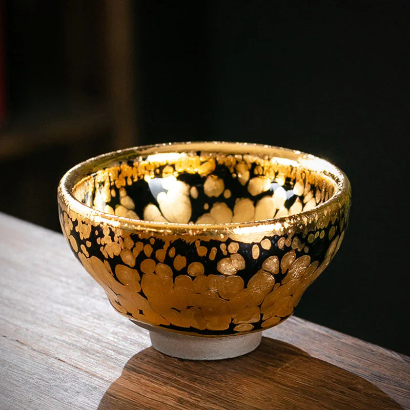 24K Gold Spot Pattern Jianzhan Ceramic Tea Cup Bowl - Image 8