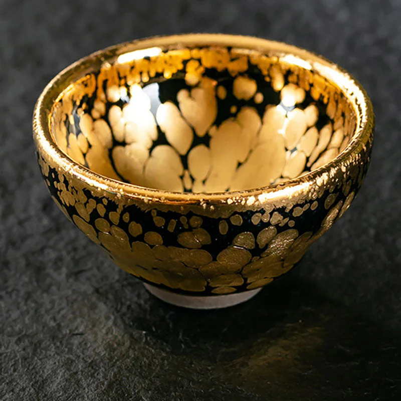 24K Gold Spot Pattern Jianzhan Ceramic Tea Cup Bowl - Image 9