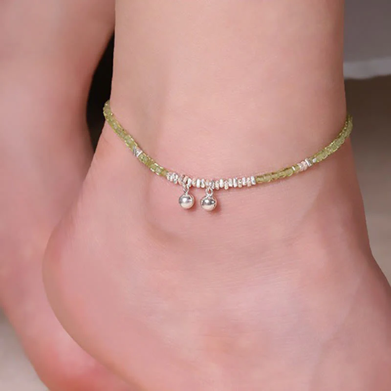 2mm Peridot Spiritual Peace Anklet with Sterling Silver Beads
