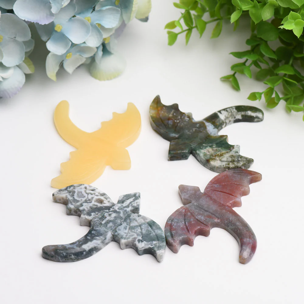 3.5-inch Moss Agate & Yellow Calcite Crystal Dragon Carving for Healing - Image 3