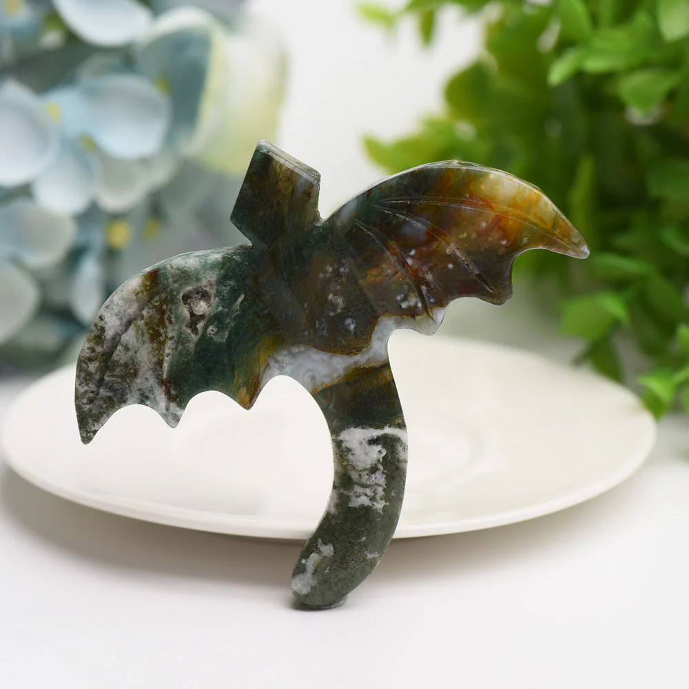 3.5-inch Moss Agate & Yellow Calcite Crystal Dragon Carving for Healing - Image 4
