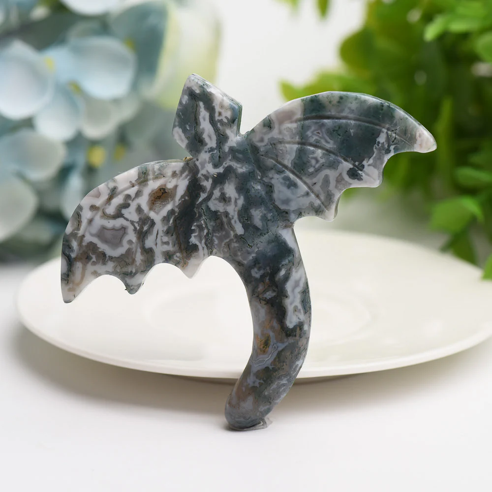 3.5-inch Moss Agate & Yellow Calcite Crystal Dragon Carving for Healing - Image 5