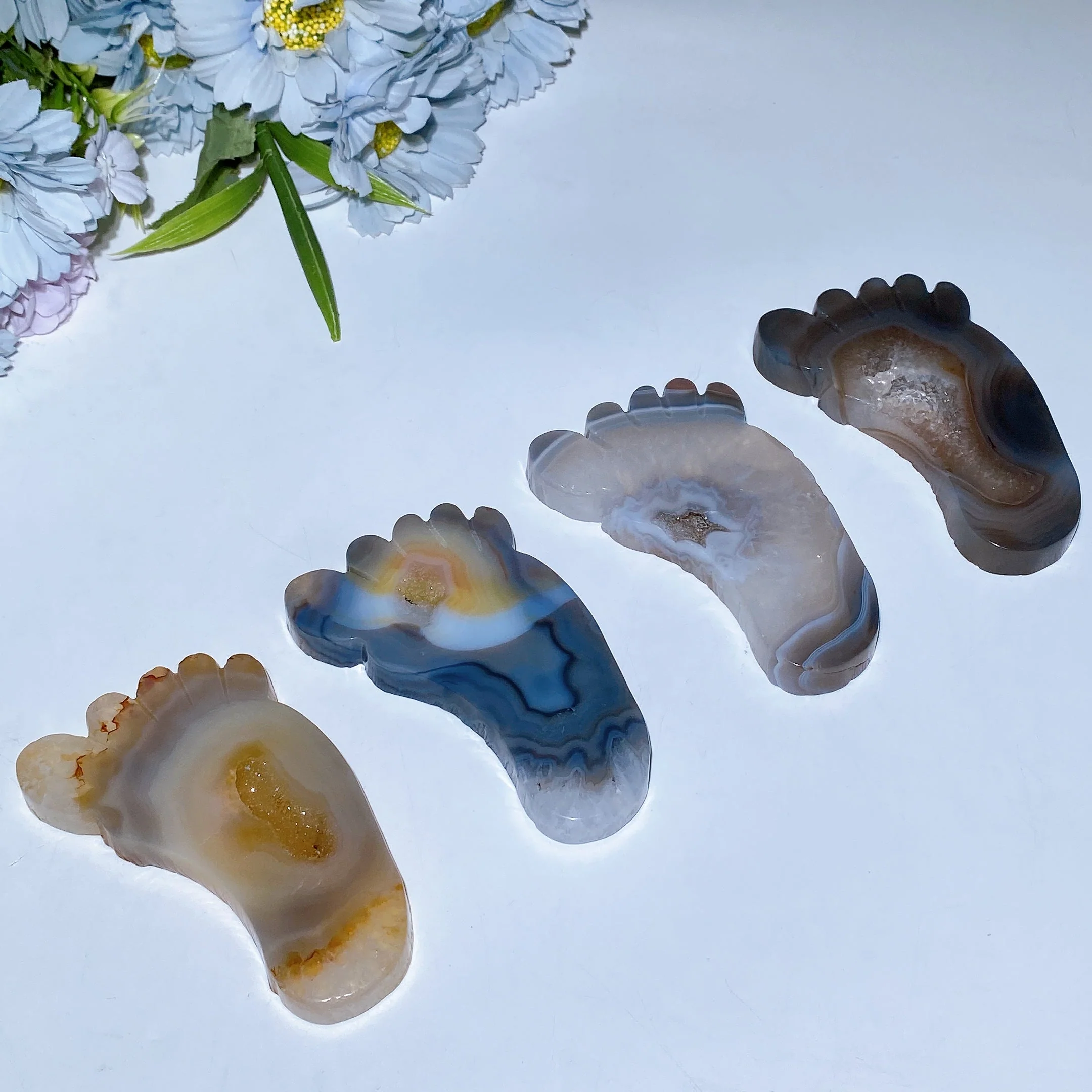 3.8 Inch Druzy Agate Crystal Foot Figurine Healing Carving - Image 2