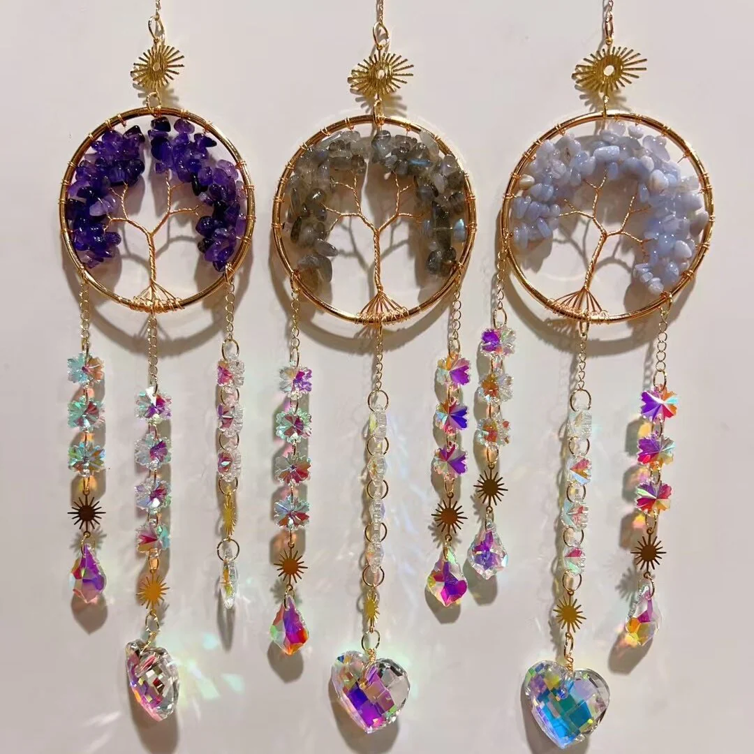 33cm Crystal Chips Golden Life Tree Suncatcher for Spiritual Healing - Image 10