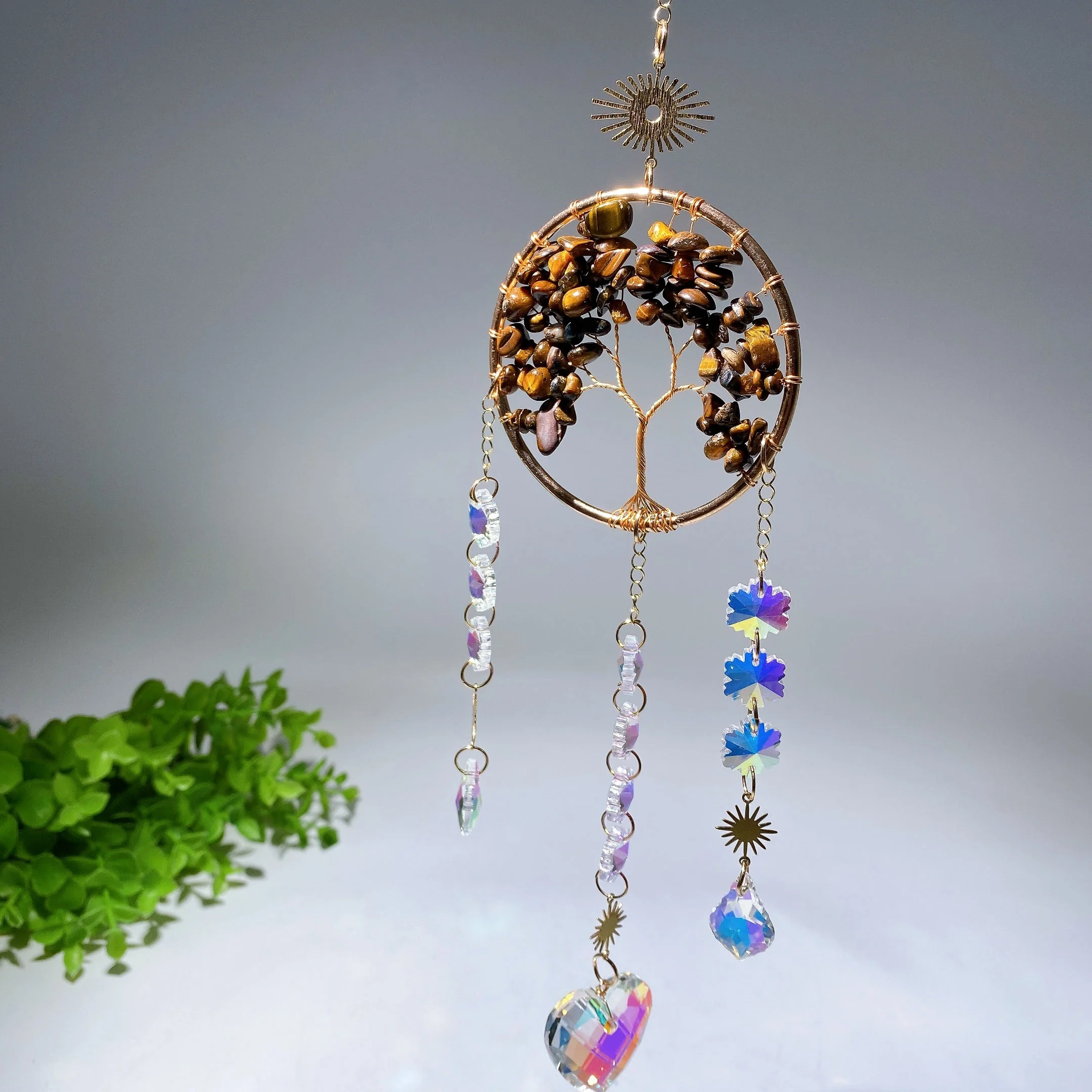 33cm Crystal Chips Golden Life Tree Suncatcher for Spiritual Healing - Image 12