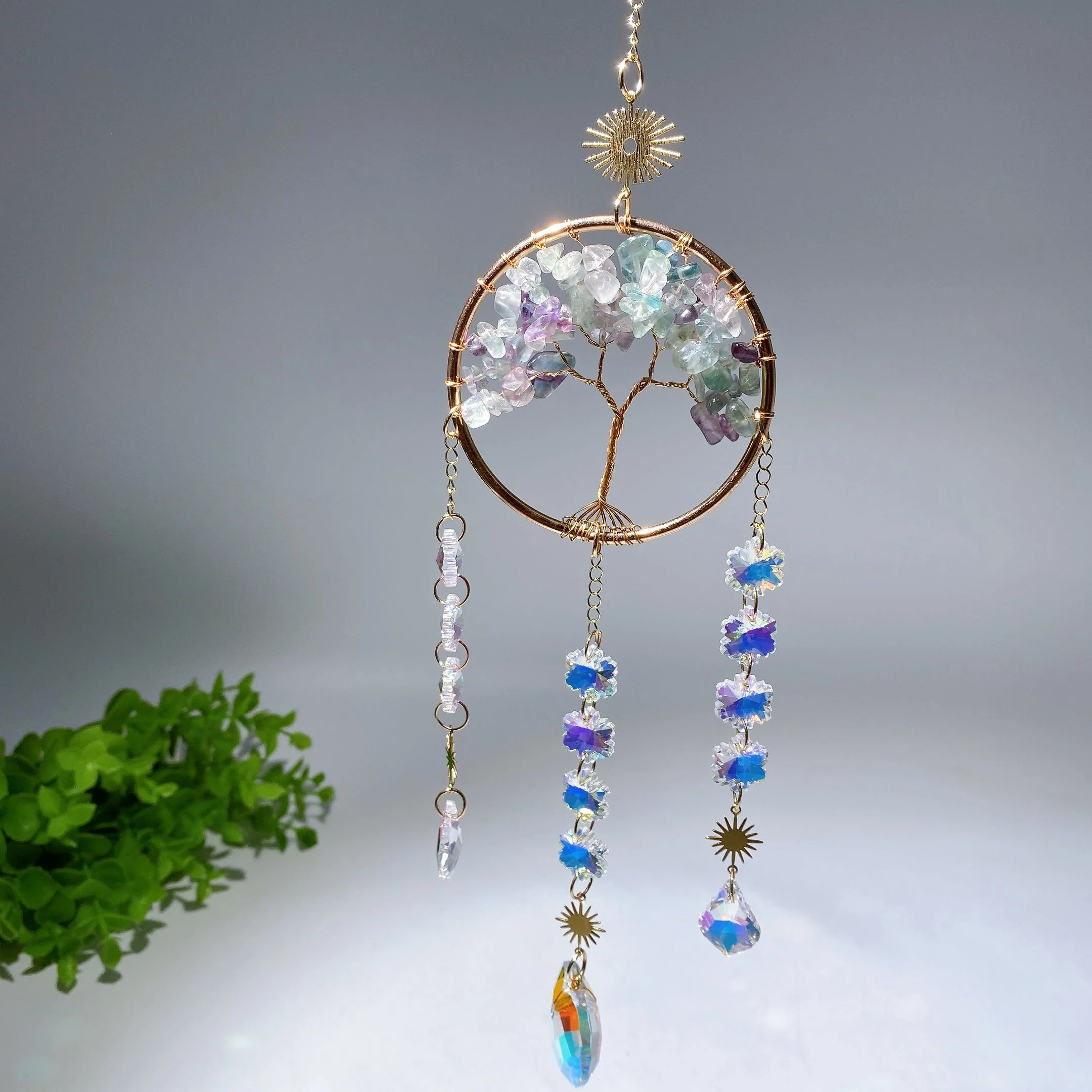 33cm Crystal Chips Golden Life Tree Suncatcher for Spiritual Healing - Image 13