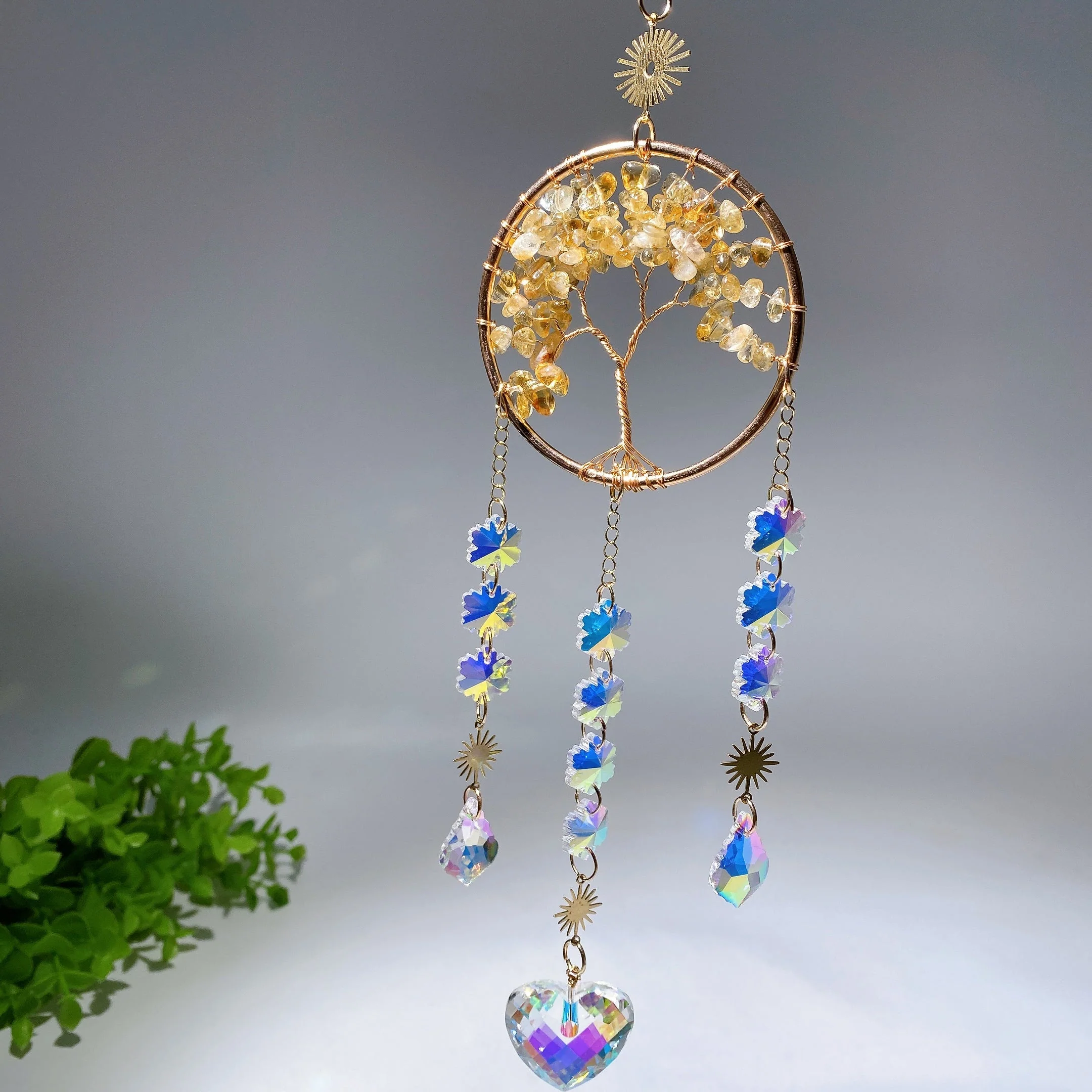 33cm Crystal Chips Golden Life Tree Suncatcher for Spiritual Healing - Image 15