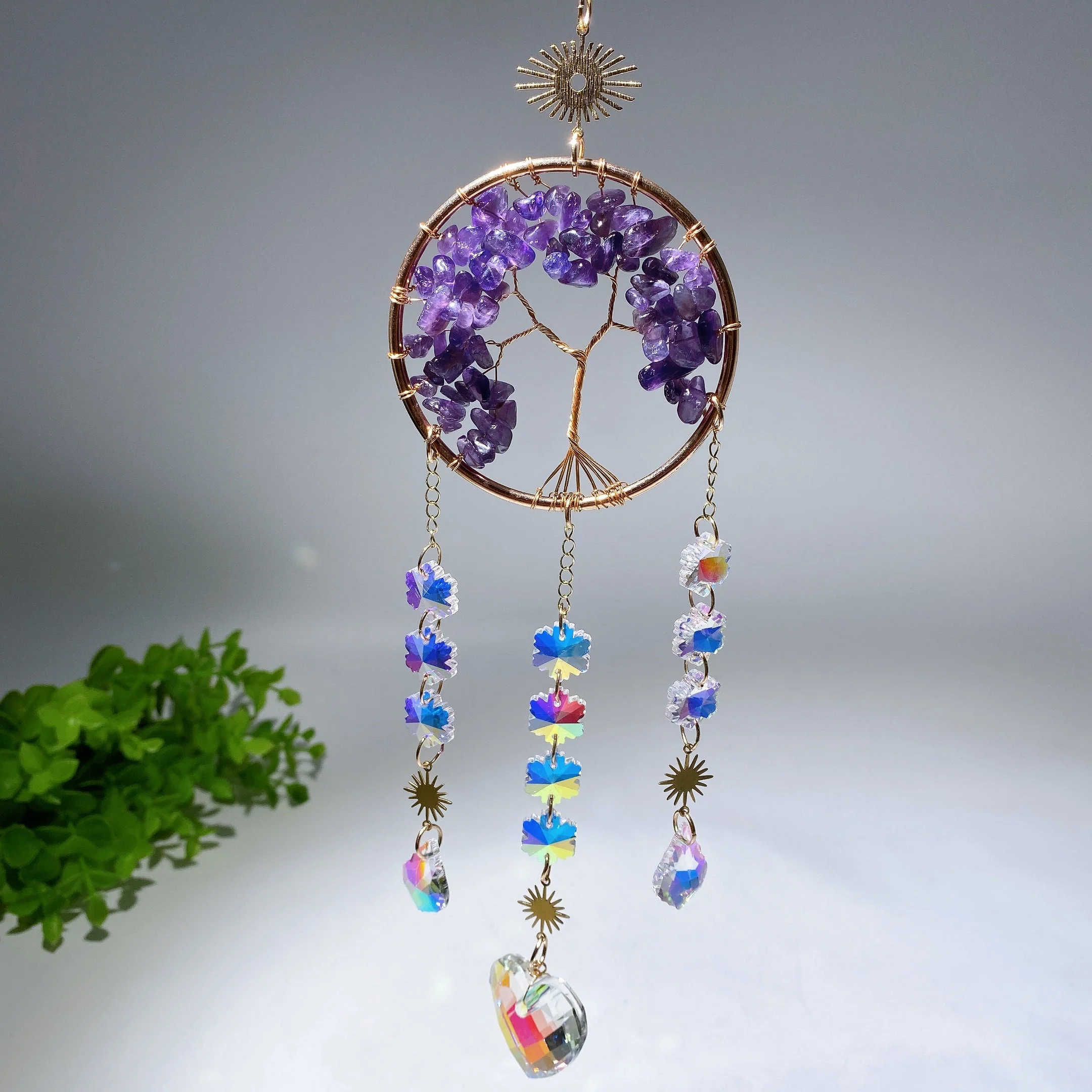 33cm Crystal Chips Golden Life Tree Suncatcher for Spiritual Healing - Image 17