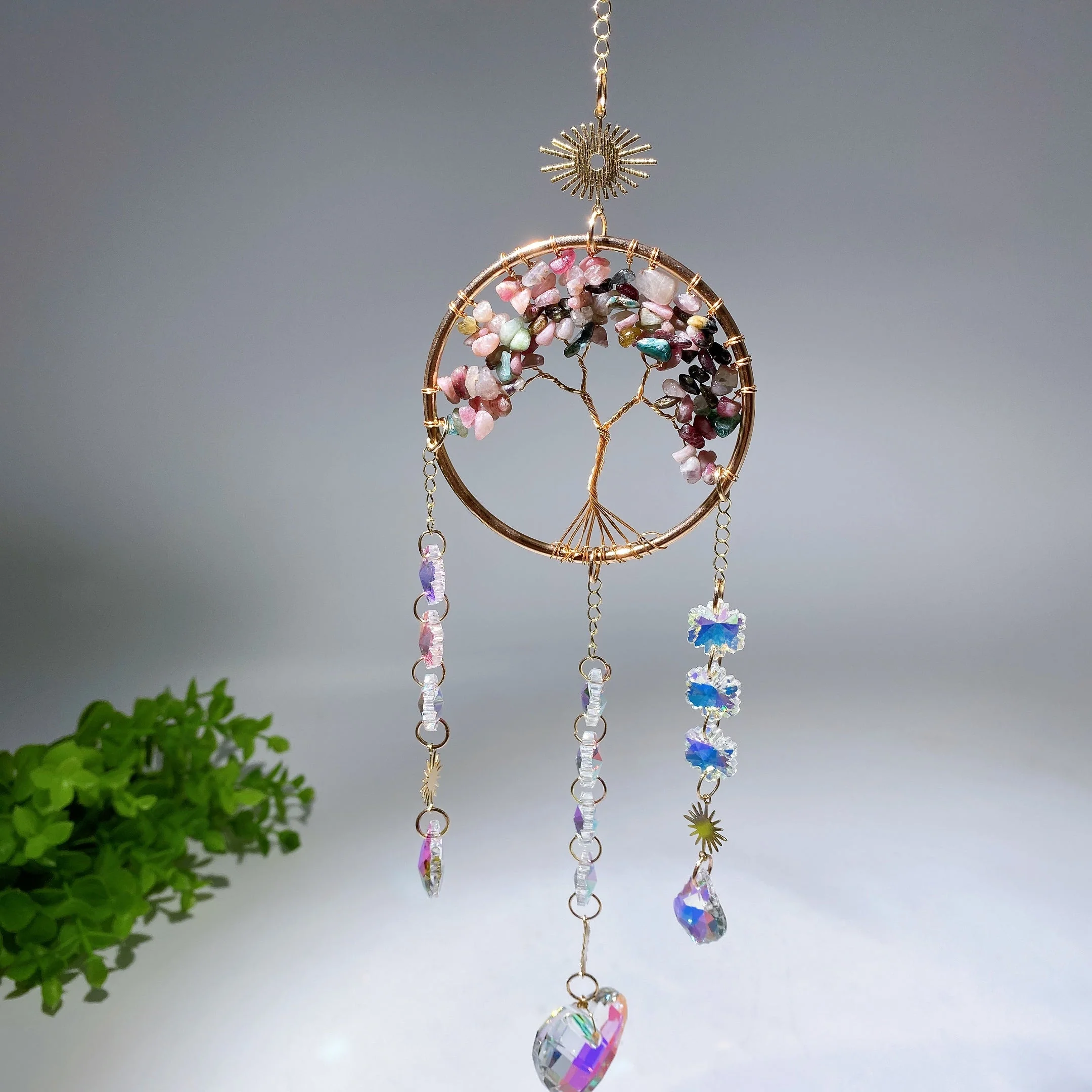 33cm Crystal Chips Golden Life Tree Suncatcher for Spiritual Healing - Image 3