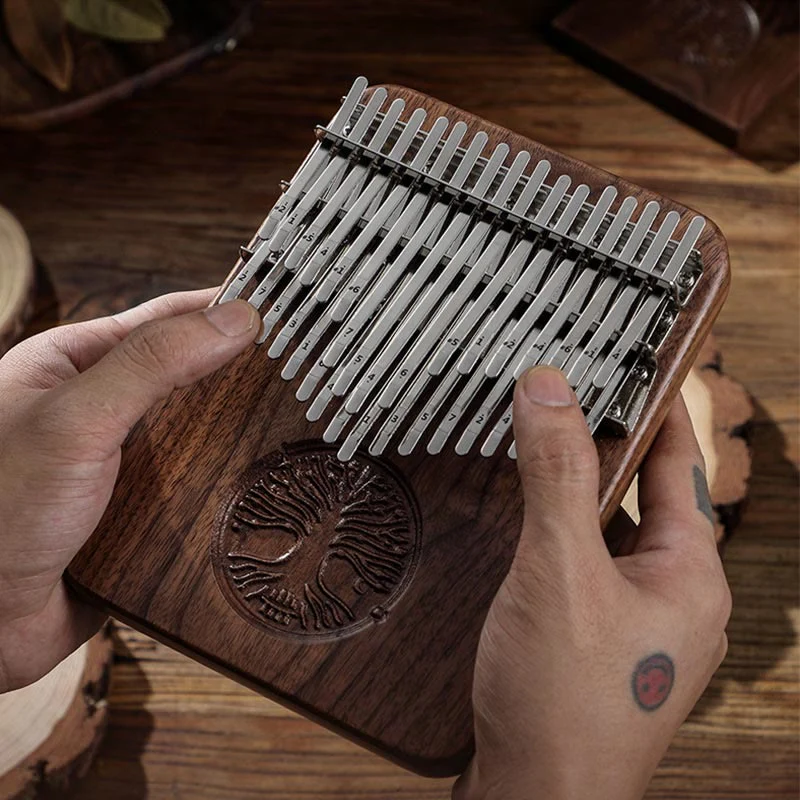 34 Key Kalimba with Tree of Life Black Walnut Design - Image 6