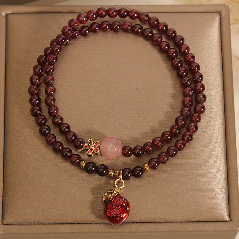 3mm Garnet Rose Quartz Protection Bracelet with Money Bag or Bell - Image 4