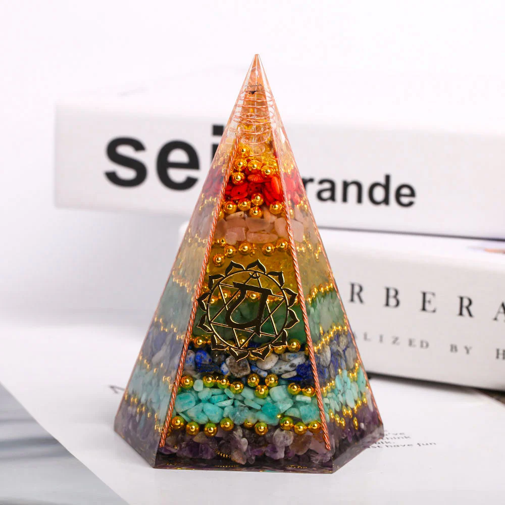 7 Chakra Crystal Healing Pyramid 4.5 Inches for Meditation - Image 2