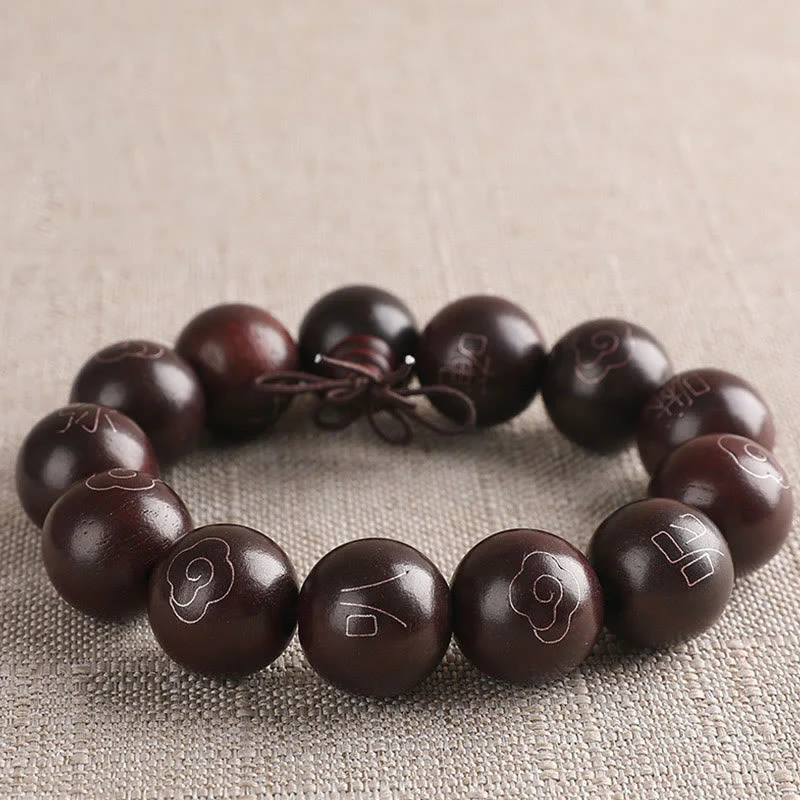 8mm Small Leaf Red Sandalwood Om Mani Padme Hum Bracelet - Image 10