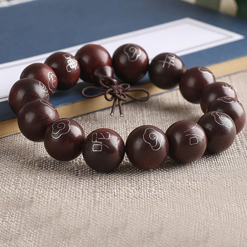 8mm Small Leaf Red Sandalwood Om Mani Padme Hum Bracelet - Image 12