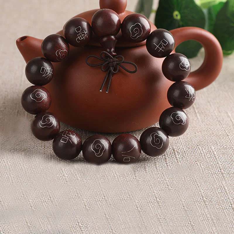 8mm Small Leaf Red Sandalwood Om Mani Padme Hum Bracelet - Image 13