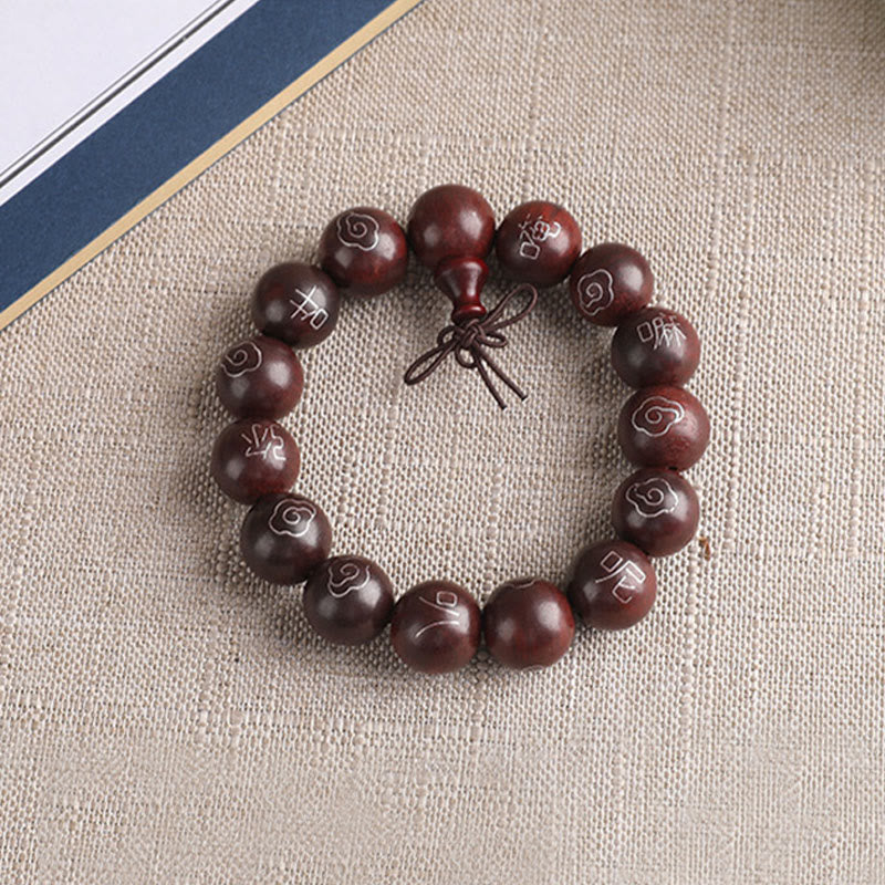 8mm Small Leaf Red Sandalwood Om Mani Padme Hum Bracelet - Image 14
