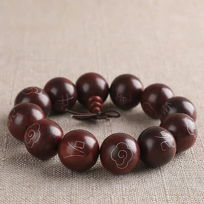 8mm Small Leaf Red Sandalwood Om Mani Padme Hum Bracelet - Image 15