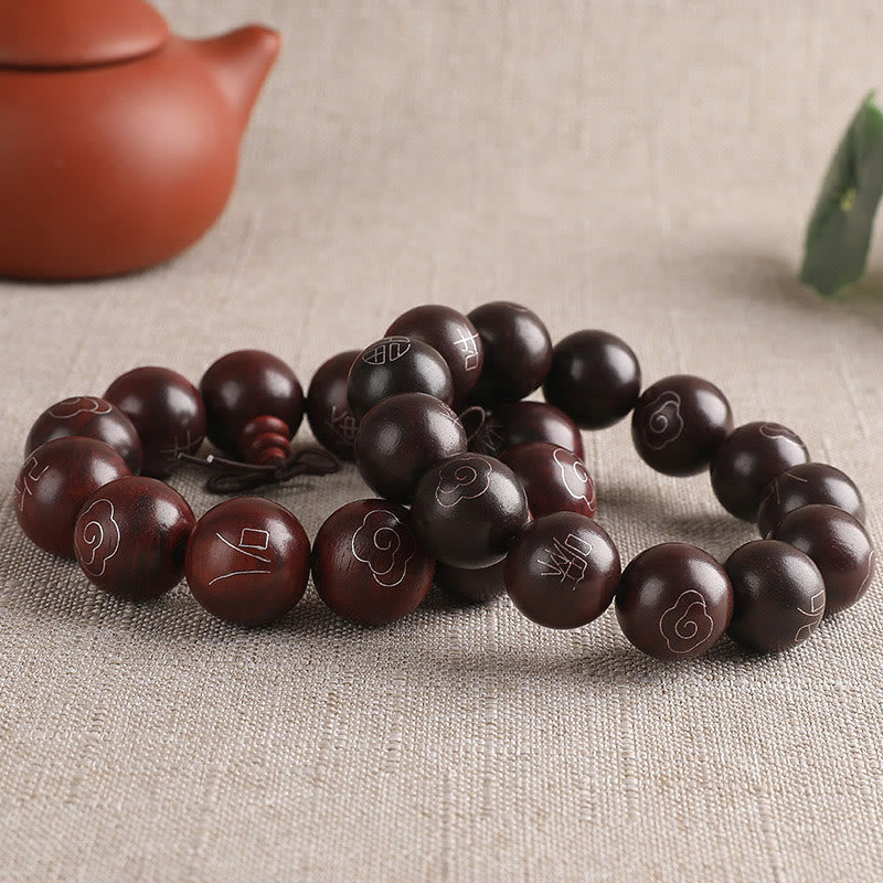8mm Small Leaf Red Sandalwood Om Mani Padme Hum Bracelet - Image 16