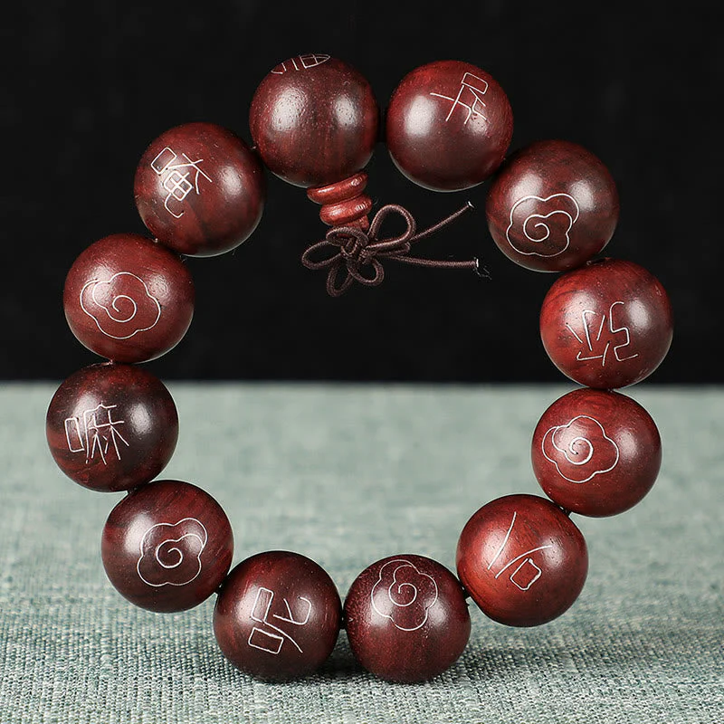 8mm Small Leaf Red Sandalwood Om Mani Padme Hum Bracelet - Image 17