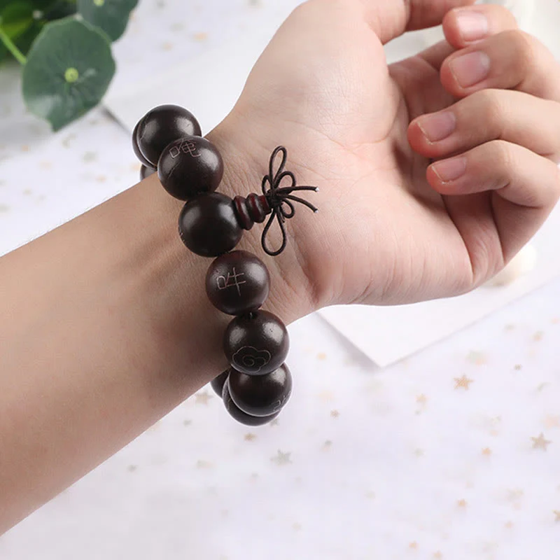 8mm Small Leaf Red Sandalwood Om Mani Padme Hum Bracelet - Image 18
