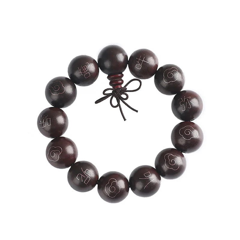8mm Small Leaf Red Sandalwood Om Mani Padme Hum Bracelet - Image 20